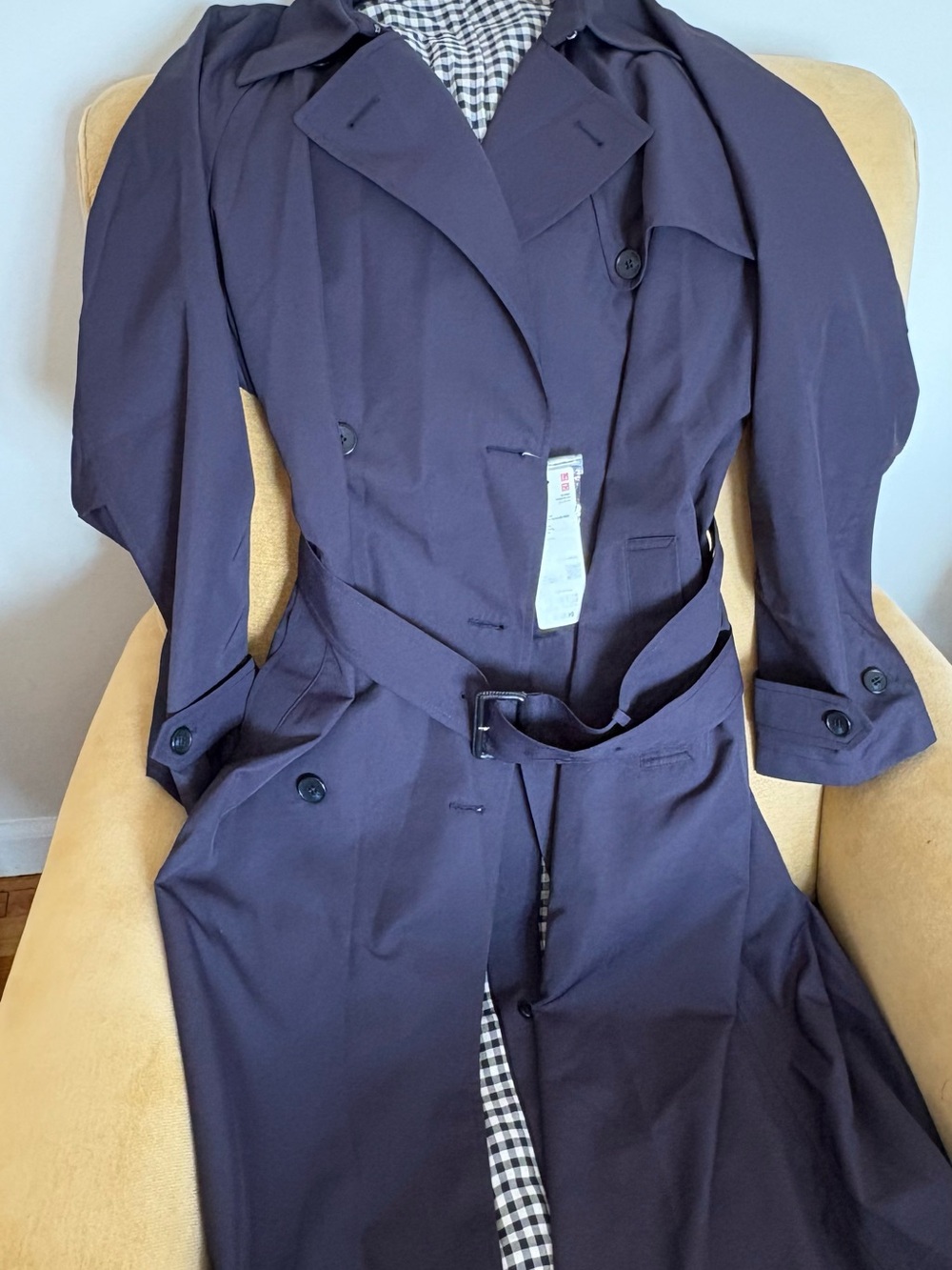 Uniqlo Navy Double-Breasted Trench Coat with Belt